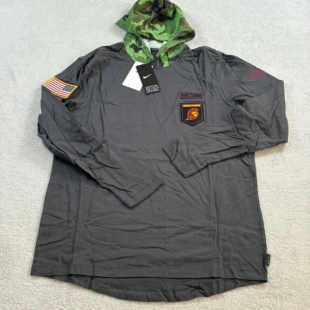 USC Trojans Nike On Field Military Long Sleeve Hoodie T-Shirt Anthracite Medium